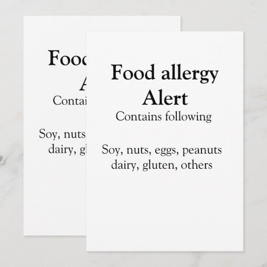 Invitation Alerte d'allergie alimentaire ajouter le nom texte (Devant / Derrière)