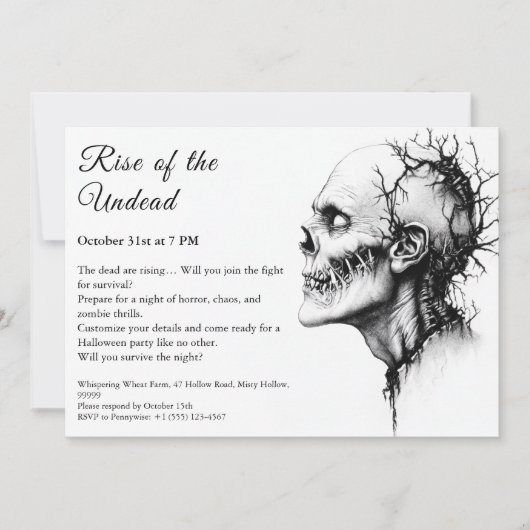 Invitation Alerte de fête Halloween Apocalypse des zombies no (Devant)