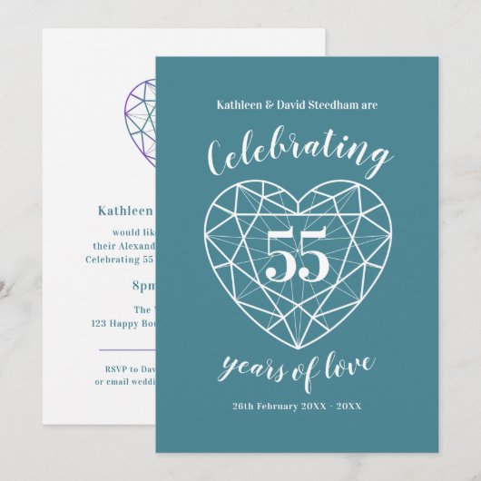 Invitation Alexandrite Anniversaire 55 ans d'amour invite (Devant / Derrière)