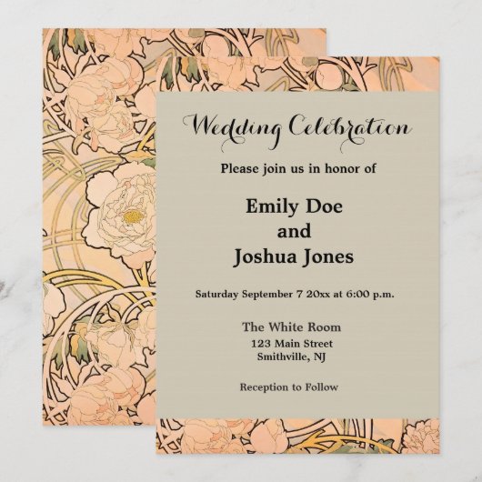 Invitation Alfonse Mucha Art Nouveau Peonies (Devant / Derrière)