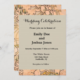 Invitation Alfonse Mucha Art Nouveau Peonies
