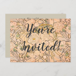 Invitation Alfonse Mucha Art Nouveau Peonies