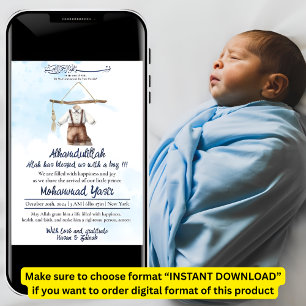 Invitation Alhamdulillah bleu musulman bébé tissu bébé naissa