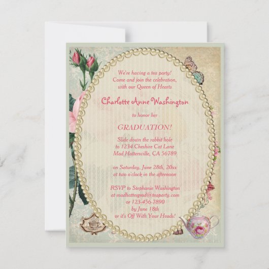 Invitation Alice à la fête de remise des diplômes de collage (Dos)