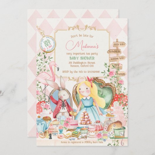Invitation Alice Adventure dans Woderland Baby shower Tea Par (Devant / Derrière)