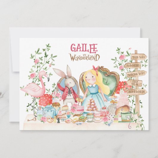 Invitation Alice Adventure en Woderland Anniversaire (Devant)