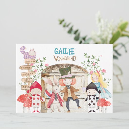 Invitation Alice Adventure in Woderland Birthday  (Debout devant)