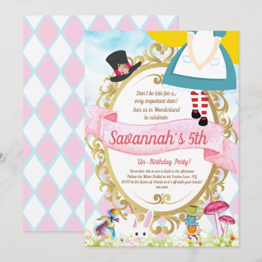 Invitation Alice au pays des merveilles (Devant / Derrière)