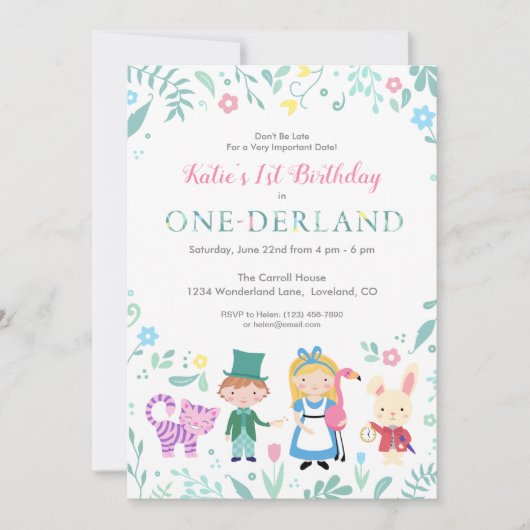 Invitation Alice au pays des merveilles | 1er anniversaire d' (Devant)
