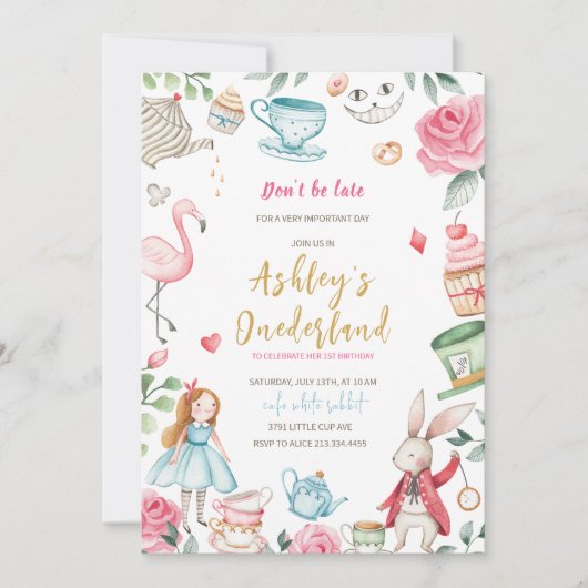 Invitation Alice au pays des merveilles 1er anniversaire Invi (Devant)