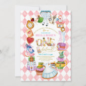 Invitation Alice au pays des merveilles 1er anniversaire Pink (Devant)