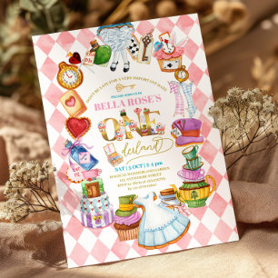 Invitation Alice au pays des merveilles 1er anniversaire Pink