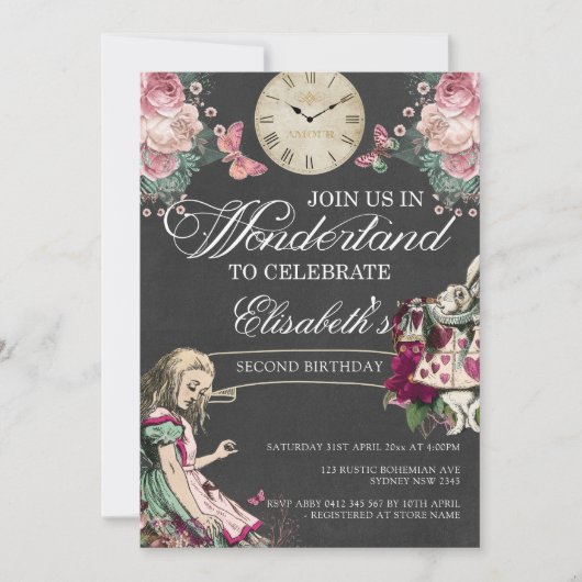 Invitation Alice au pays des merveilles Anniversaire (Devant)