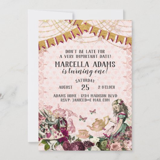 Invitation Alice au pays des merveilles Anniversaire (Devant)