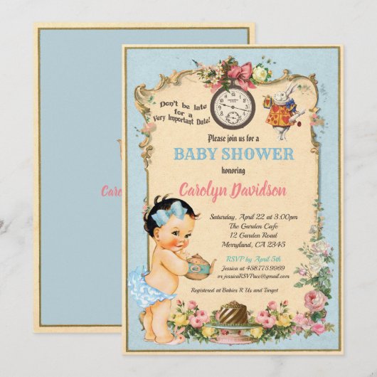 Invitation Alice au pays des merveilles Baby Girl Shower Invi (Devant / Derrière)