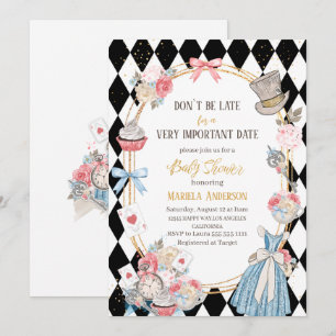 Invitation Alice au pays des merveilles Baby shower aquarelle