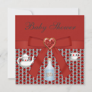 Invitation Alice au pays des merveilles Baby shower Red Tea P