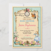 Invitation Alice au pays des merveilles baby shower turquoise (Devant)