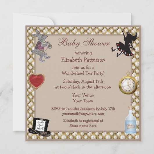 Invitation Alice au pays des merveilles Baby showers Invitati (Dos)