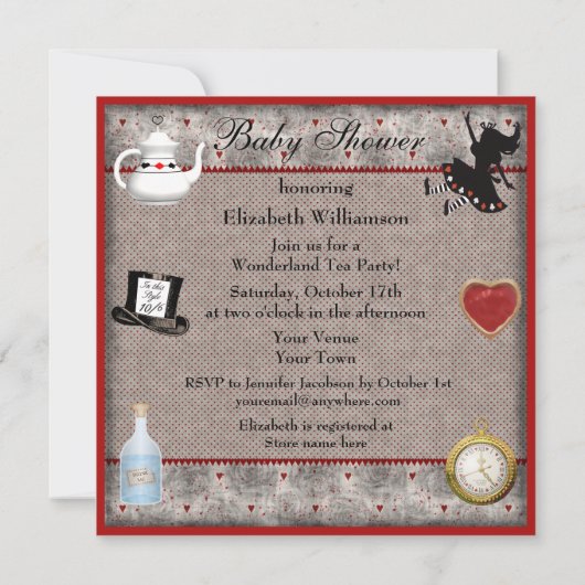 Invitation Alice au pays des merveilles Baby showers Invitati (Dos)