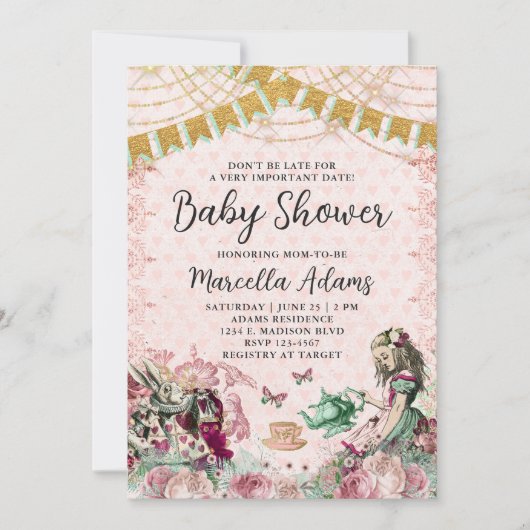 Invitation Alice au pays des merveilles Brousset & Baby showe (Devant)