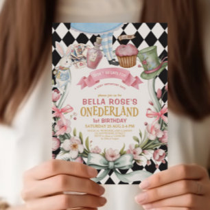 Invitation Alice au pays des merveilles Cadre de fleurs 1er a