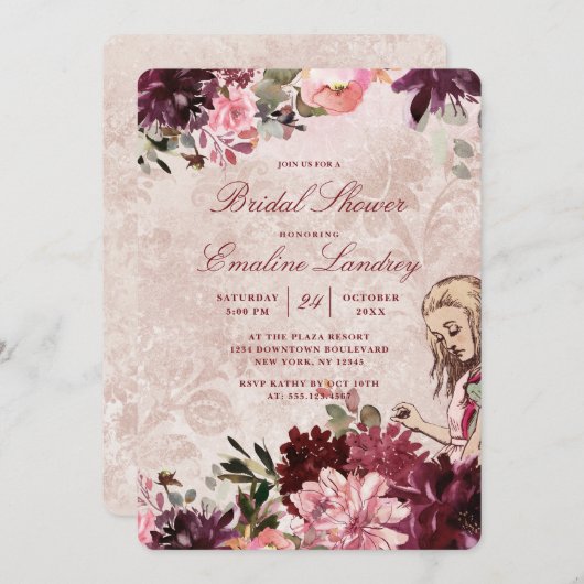 Invitation Alice au Pays des Merveilles Élégant Mariage Brida (Devant / Derrière)