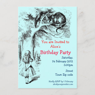 Invitation Alice au pays des merveilles et le chat de