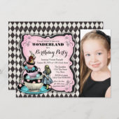 Invitation Alice au pays des merveilles fête d'anniversaire (Devant / Derrière)