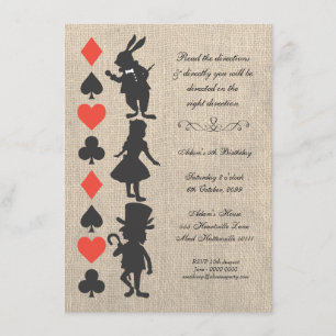 Invitation Alice au pays des merveilles Fête du thé de Burlap