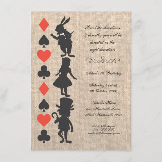 Invitation Alice au pays des merveilles Fête du thé de Burlap