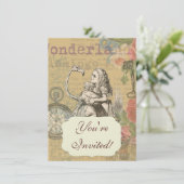 Invitation Alice au pays des merveilles Flamant rose classiqu (Debout devant)