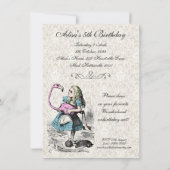 Invitation Alice au pays des merveilles Flamant rose rose fêt (Dos)