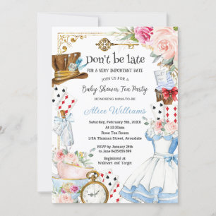 Invitation Alice au pays des merveilles Fleur Baby shower Tea