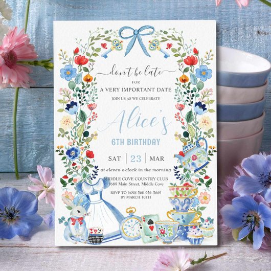 Invitation Alice au pays des merveilles Fleur fête du thé d'a