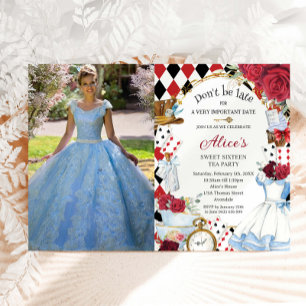 Invitation Alice au pays des merveilles Fleur rouge fête du t