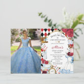 Invitation Alice au pays des merveilles Fleur rouge fête du t (Debout devant)