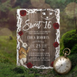 Invitation Alice au pays des merveilles Grotte rustique Bois<br><div class="desc">Sweet 16 Alice in Wonderland Rustic Barn Wood Invitations d'anniversaire.</div>