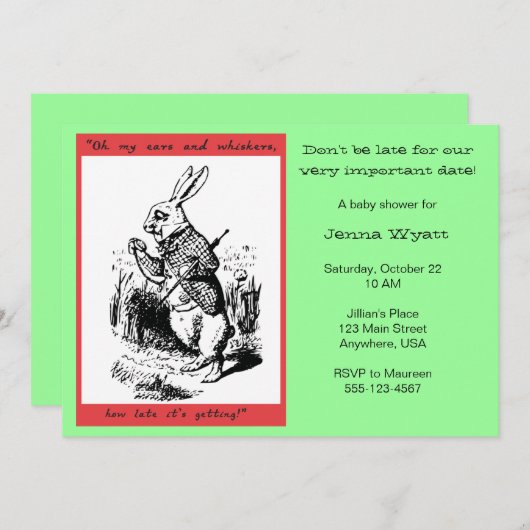 Invitation Alice au pays des merveilles - lapin blanc (Devant / Derrière)