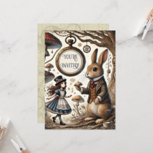 Invitation alice au pays des merveilles lapin blanc
