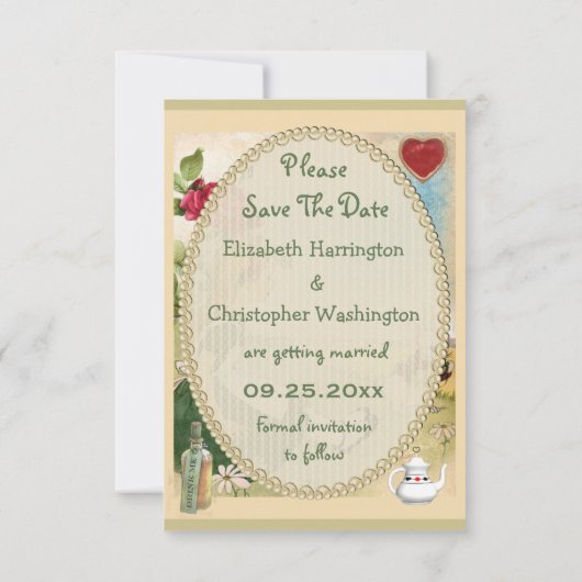 Invitation Alice au Pays des Merveilles Mariage Date à reteni (Dos)