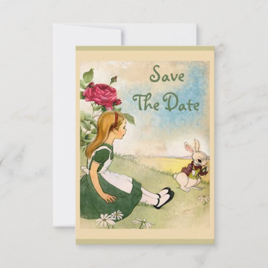 Invitation Alice au pays des merveilles Mariage Sauvez la dat (Devant)