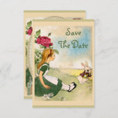 Invitation Alice au pays des merveilles Mariage Sauvez la dat (Devant / Derrière)