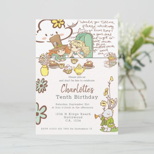 Invitation Alice au pays des merveilles Parti personnalisé (Debout devant)