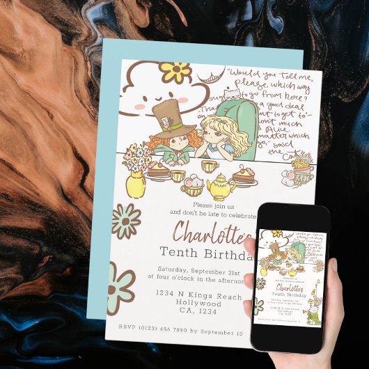 Invitation Alice au pays des merveilles Parti personnalisé