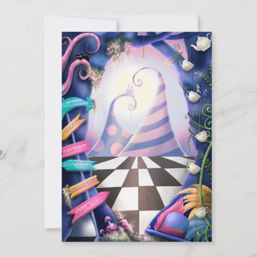 Invitation Alice au pays des merveilles, parties scintillant  (Dos)