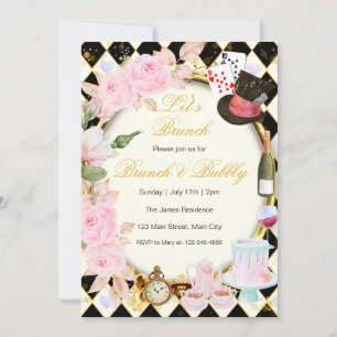 Invitation Alice Au Pays Des Merveilles Pink Floral Brunch In