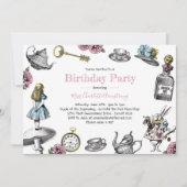 Invitation Alice au pays des merveilles Pois de fête d'annive (Devant)