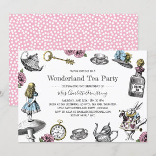 Invitation Alice au pays des merveilles Pois du Tea Party