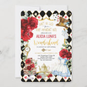 Invitation Alice au pays des merveilles Rouge Floral Mad Tea  (Devant)
